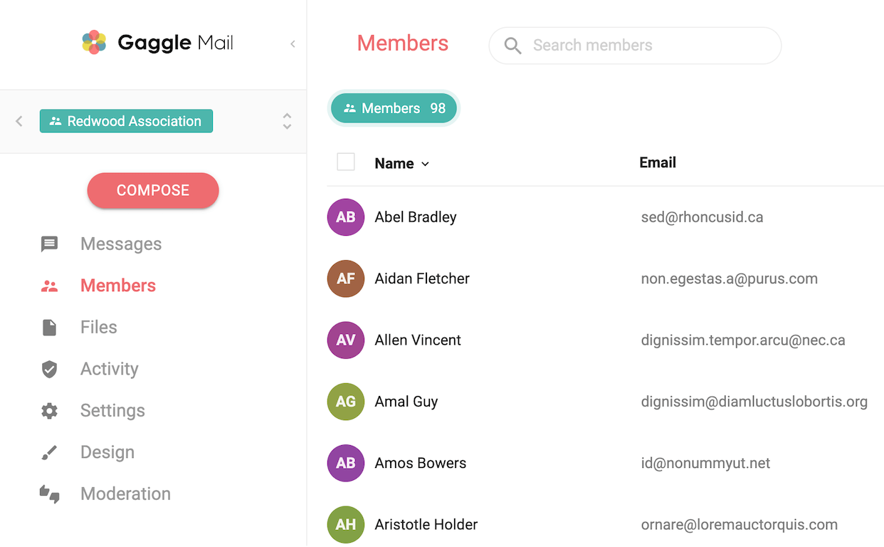 A list of members in a group email list