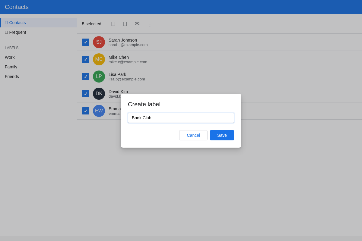 Creating a new contact label called Book Club in Google Contacts
