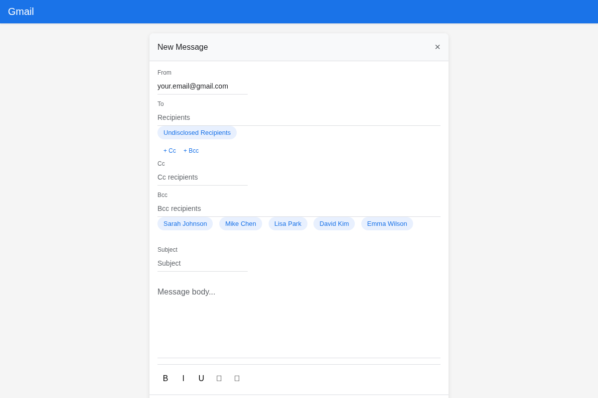 Using BCC in Gmail to send a group email without showing recipients addresses
