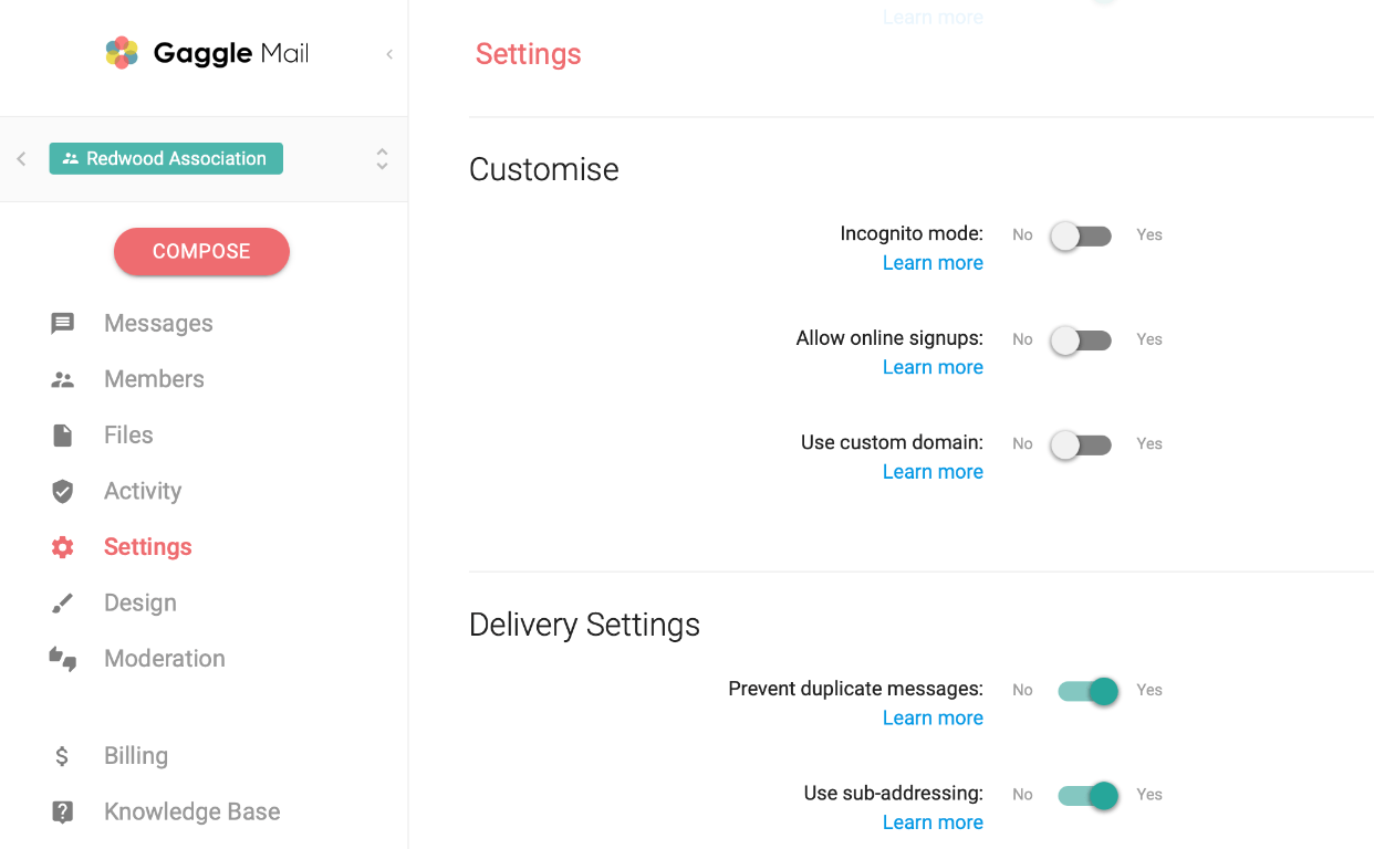 Privacy setting for google groups alternative