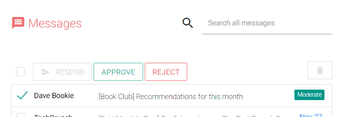 Message list with moderate message