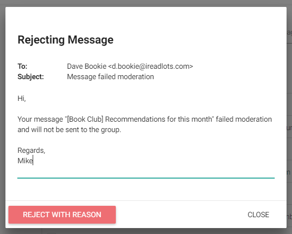 Moderate message with reason